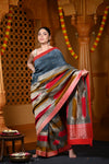 Durva Premium~ Viscose Hand-dyed Rangkaath Saree in Shades of Grey and Red