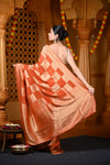 Durva Premium~ Viscose Georgette Hand-dyed Rangkaath Saree in Checkerds Orange (Vegan Weave)
