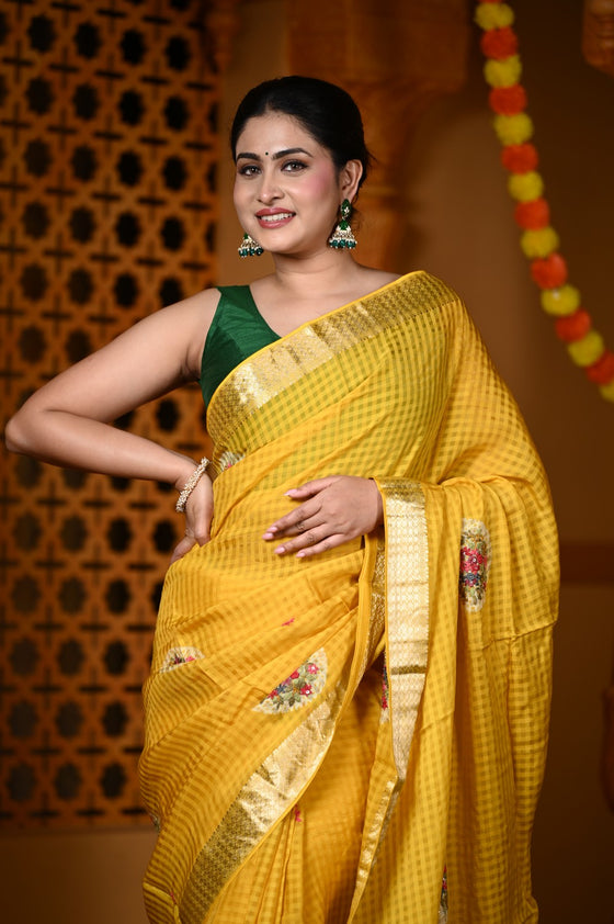 Durva Premium~ Viscose Hand-dyed Rangkaath Saree in Ginseng Yellow