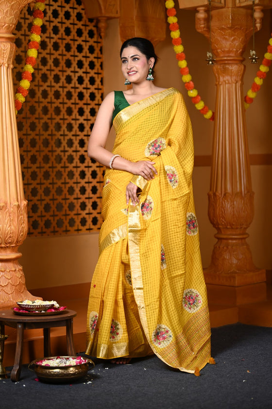 Durva Premium~ Viscose Hand-dyed Rangkaath Saree in Ginseng Yellow