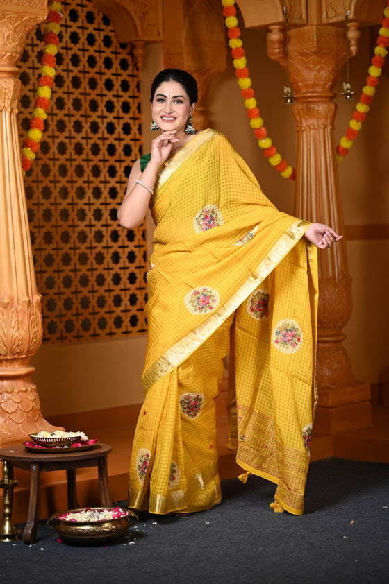 Durva Premium~ Viscose Hand-dyed Rangkaath Saree in Ginseng Yellow