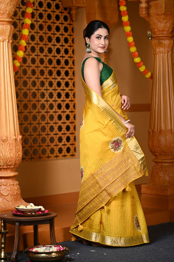 Durva Premium~ Viscose Hand-dyed Rangkaath Saree in Ginseng Yellow