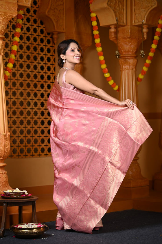 Durva Premium~ Viscose Hand-dyed Rangkaath Saree in Peach Bloom