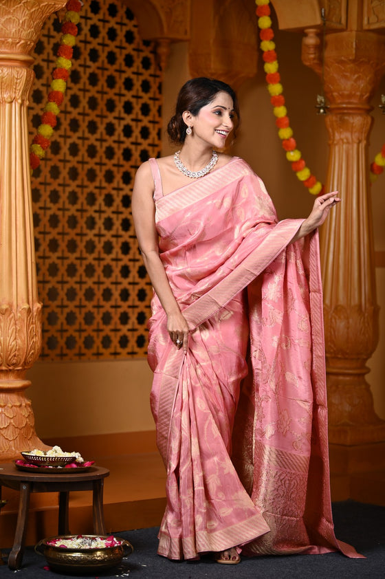Durva Premium~ Viscose Hand-dyed Rangkaath Saree in Peach Bloom