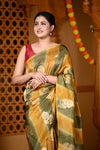 Durva Premium~ Viscose Hand-dyed Rangkaath Saree in Shades of Olive Yellow
