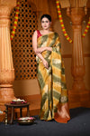 Durva Premium~ Viscose Hand-dyed Rangkaath Saree in Shades of Olive Yellow