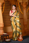 Durva Premium~ Viscose Hand-dyed Rangkaath Saree in Shades of Olive Yellow