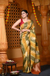 Durva Premium~ Viscose Hand-dyed Rangkaath Saree in Shades of Olive Yellow