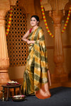Durva Premium~ Viscose Hand-dyed Rangkaath Saree in Shades of Olive Yellow