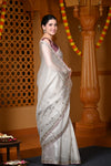 Durva Premium ~ Viscose Tissue Saree with Hand-Embroidered Gota Patti in Diamond White