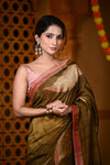 Durva Premium~ Viscose Hand-dyed Rangkaath Saree in Shades of Olive