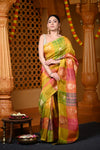 Durva Premium~ Viscose Hand-dyed Rangkaath Saree in Shades of Yellow Pink