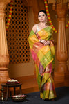 Durva Premium~ Viscose Hand-dyed Rangkaath Saree in Shades of Yellow Pink