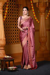 Durva Premium ~ Viscose Hand-dyed Rangkaath Saree with Cut Work Border in Metallic Copper