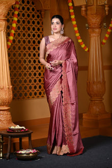  Durva Premium ~ Viscose Hand-dyed Rangkaath Saree with Cut Work Border in Metallic Copper