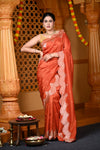 Durva Premium ~ Viscose Hand-dyed Rangkaath Saree with Cut Work Border in Orange