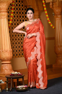  Durva Premium ~ Viscose Hand-dyed Rangkaath Saree with Cut Work Border in Orange