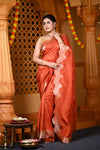 Durva Premium ~ Viscose Hand-dyed Rangkaath Saree with Cut Work Border in Orange