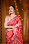 Durva Premium ~ Viscose Hand-dyed Rangkaath Saree with Cut Work Border in Shades of Orange and Pink