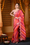 Durva Premium ~ Viscose Hand-dyed Rangkaath Saree with Cut Work Border in Shades of Orange and Pink