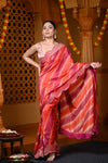 Durva Premium ~ Viscose Hand-dyed Rangkaath Saree with Cut Work Border in Shades of Orange and Pink