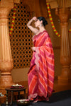 Durva Premium ~ Viscose Hand-dyed Rangkaath Saree with Cut Work Border in Shades of Orange and Pink