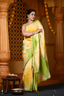  Durva Premium ~ Viscose Silk Hand-dyed Saree in Monochrome Yellow Green (Vegan Silk)