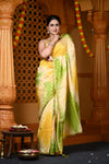 Durva Premium ~ Viscose Silk Hand-dyed Saree in Monochrome Yellow Green (Vegan Silk)