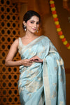 Durva Premium~ Viscose Hand-dyed Rangkaath Saree in Shades of Sky Blue