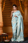 Durva Premium~ Viscose Hand-dyed Rangkaath Saree in Shades of Sky Blue