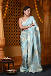Durva Premium~ Viscose Hand-dyed Rangkaath Saree in Shades of Sky Blue