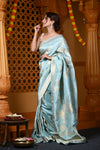 Durva Premium~ Viscose Hand-dyed Rangkaath Saree in Shades of Sky Blue