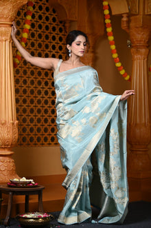  Durva Premium~ Viscose Hand-dyed Rangkaath Saree in Shades of Sky Blue