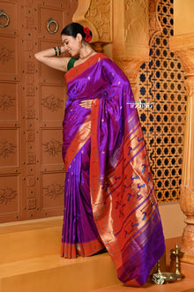  Shubh ~ Handloom Pure Silk Muniya Border Paithani Saree with Exclusive Double Pallu in Dual Tone Pink