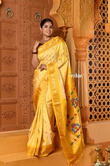  Shubh ~ Handloom Pure Silk Maharani Paithani with Majestic Maharani Pallu in Salient Yellow