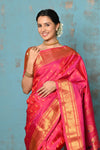 Tyohaar ~ Chandrakor: Handloom Pure Silk Maharani Paithani Saree with Traditional Maharani Pallu ~ Rani Pink (By Government Certified Weavers)