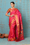 Tyohaar ~ Chandrakor: Handloom Pure Silk Maharani Paithani Saree with Traditional Maharani Pallu ~ Rani Pink (By Government Certified Weavers)