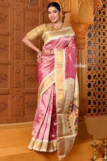  Shubh ~ Handloom Pure Silk Maharani Paithani with Majestic Maharani Pallu in Blush Pink