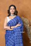 Mastaani ~ Handblock Printed Cotton Saree With Natural Dyes - Indigo Blue