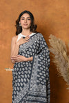Mastaani ~ Handblock Printed Cotton Saree With Natural Dyes - Black White