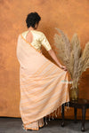 Mastaani ~ Handloom Pure Cotton Saree With Sleek Border - Light Peach