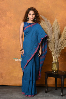  Mastaani ~ Handloom Pure Cotton Saree With Sleek Border - Daisy Blue