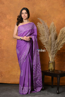  Mastaani ~ Handblock Printed Cotton Saree With Natural Dyes - Purple