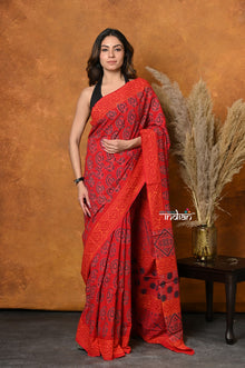  Mastaani ~ Handblock Printed Cotton Saree With Natural Dyes - Red