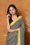 Mastaani ~ Handblock Printed Cotton Saree With Natural Dyes - Black & White
