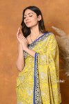 Mastaani ~ Handblock Printed Cotton Saree With Natural Dyes - Carlisle Yellow