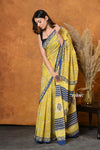 Mastaani ~ Handblock Printed Cotton Saree With Natural Dyes - Carlisle Yellow
