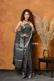  Mastaani ~ Modal Silk Ajrakh Handblock Printed Natural Dyes With Designer Border - Black
