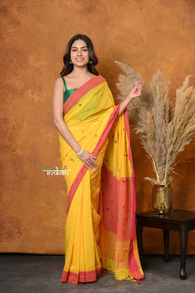  Mastaani ~ Handloom Pure Cotton Saree With Sleek Border - Yellow