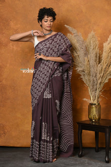  Mastaani ~ Handblock Printed Cotton Saree With Natural Dyes - Brown